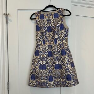 Alice + Olivia Blue and Gold Mini Dress